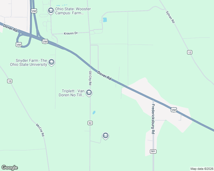 map of restaurants, bars, coffee shops, grocery stores, and more near 3097 Dover Road in Wooster