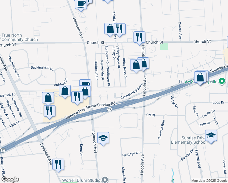 map of restaurants, bars, coffee shops, grocery stores, and more near 48 Ticonderoga Drive in Bohemia