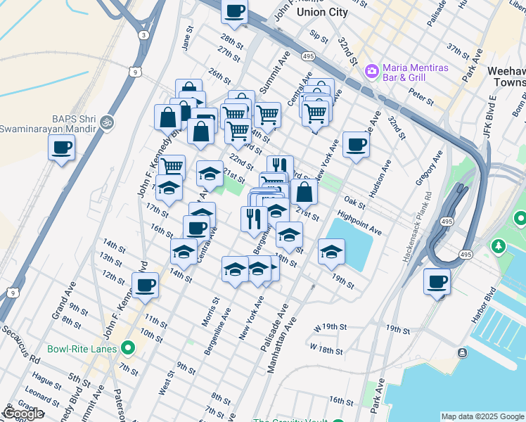 map of restaurants, bars, coffee shops, grocery stores, and more near 526 Monastery Place in Union City
