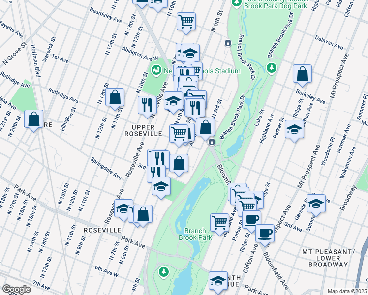 map of restaurants, bars, coffee shops, grocery stores, and more near 272 2nd Avenue West in Newark