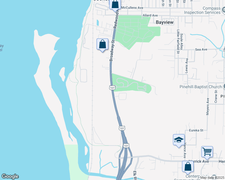 map of restaurants, bars, coffee shops, grocery stores, and more near 4437 Redwood Highway in Eureka