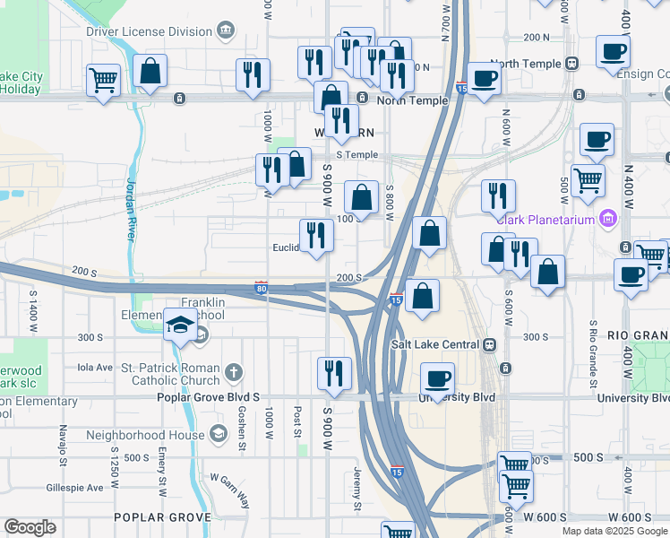 map of restaurants, bars, coffee shops, grocery stores, and more near 175 South 900 West in Salt Lake City