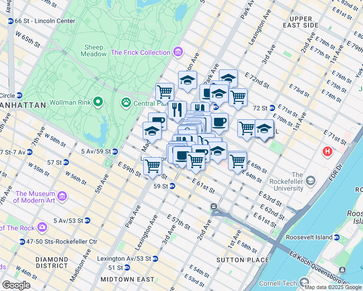 map of restaurants, bars, coffee shops, grocery stores, and more near in New York