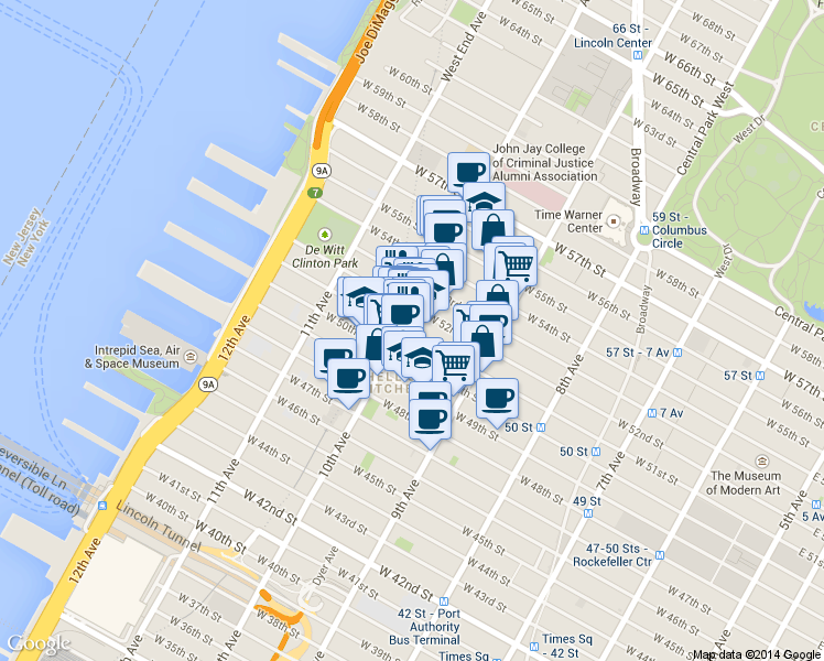 map of restaurants, bars, coffee shops, grocery stores, and more near in New York