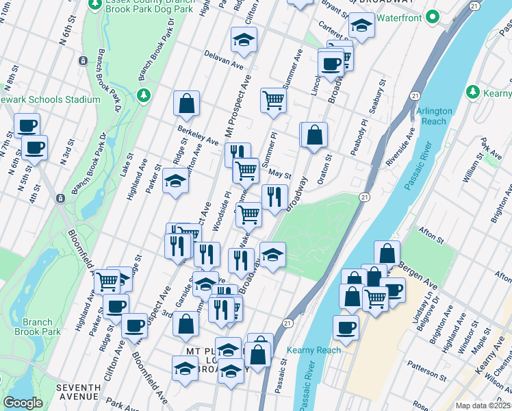 map of restaurants, bars, coffee shops, grocery stores, and more near 419-421 Summer Avenue in Newark