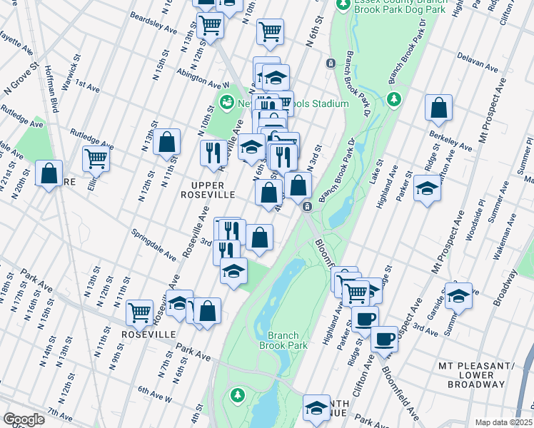 map of restaurants, bars, coffee shops, grocery stores, and more near 272 2nd Avenue West in Newark