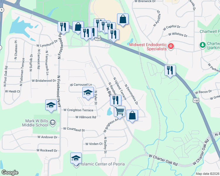 map of restaurants, bars, coffee shops, grocery stores, and more near 3811 West Yorkshire Avenue in Peoria