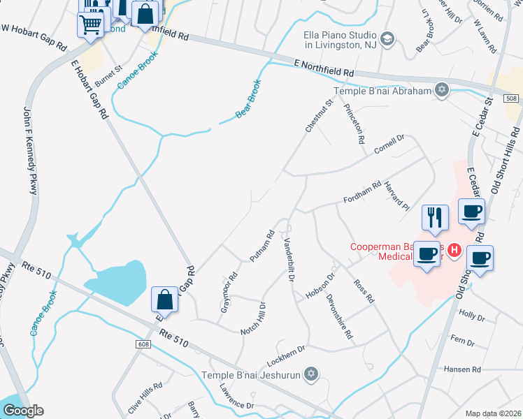 map of restaurants, bars, coffee shops, grocery stores, and more near 87 Chestnut Street in Livingston