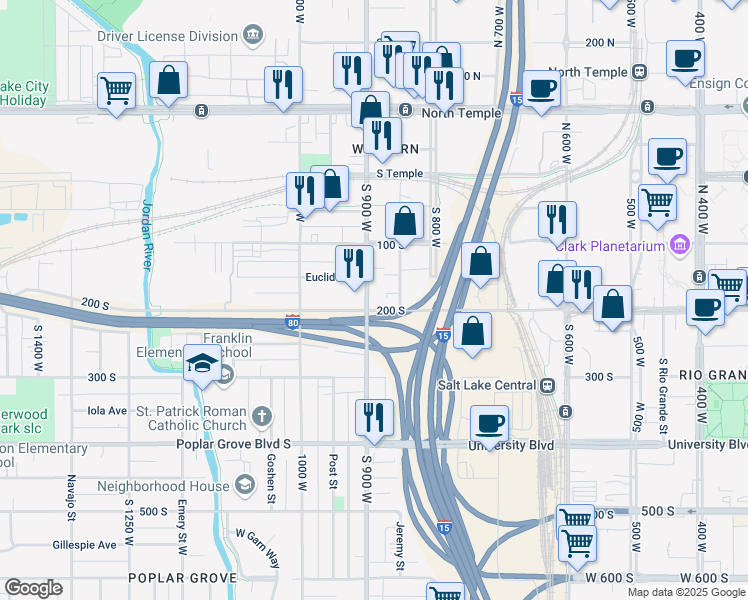 map of restaurants, bars, coffee shops, grocery stores, and more near 880 West 200 South in Salt Lake City