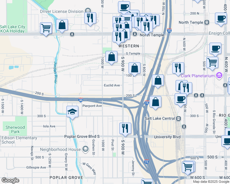 map of restaurants, bars, coffee shops, grocery stores, and more near 934 West 200 South in Salt Lake City