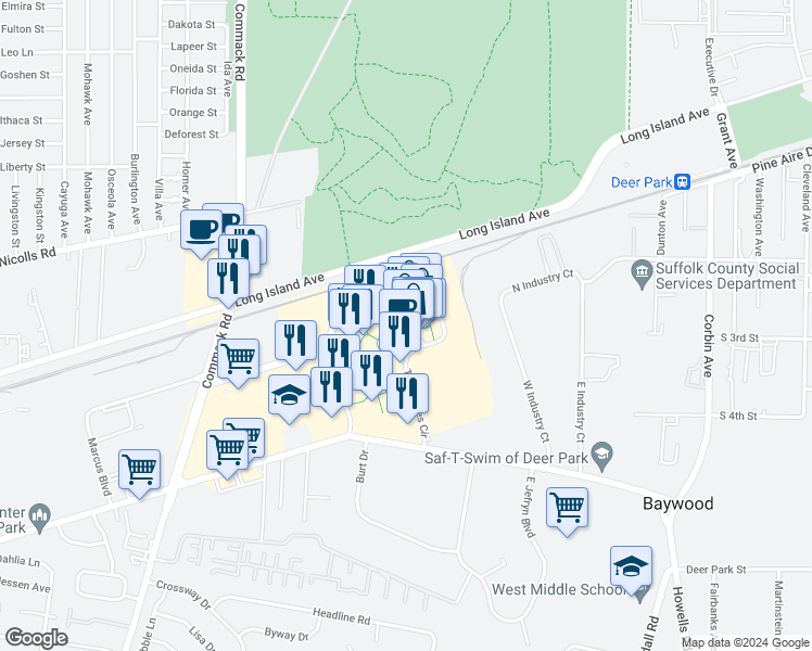 map of restaurants, bars, coffee shops, grocery stores, and more near 1601 The Arches Circle in Deer Park