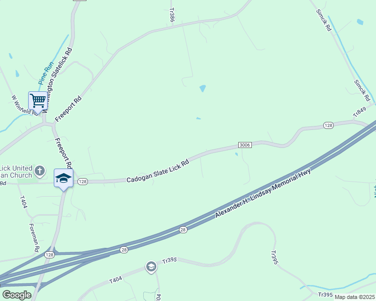 map of restaurants, bars, coffee shops, grocery stores, and more near 219 Cadogan Slate Lick Road in Kittanning