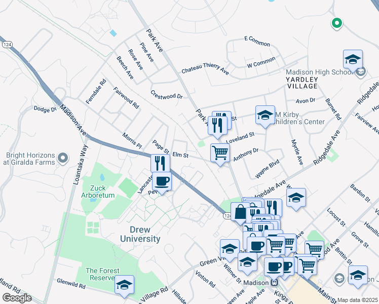 map of restaurants, bars, coffee shops, grocery stores, and more near 20-22 Center Street in Madison