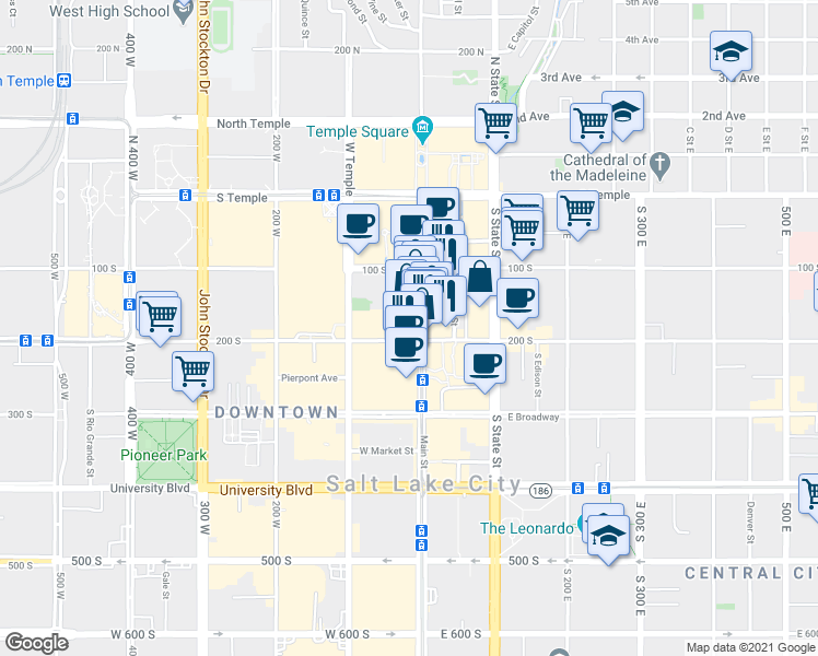 map of restaurants, bars, coffee shops, grocery stores, and more near in Salt Lake City