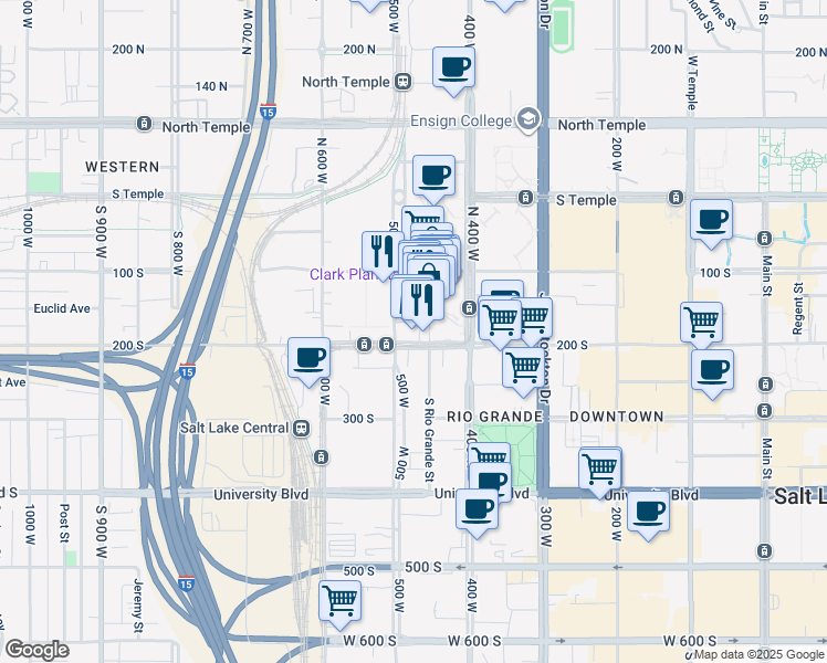 map of restaurants, bars, coffee shops, grocery stores, and more near in Salt Lake City