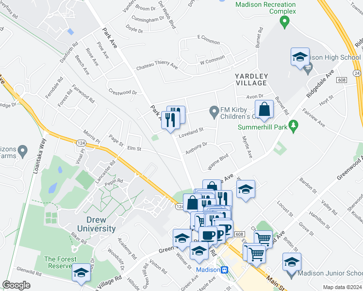 map of restaurants, bars, coffee shops, grocery stores, and more near 81 County Route 623 in Madison