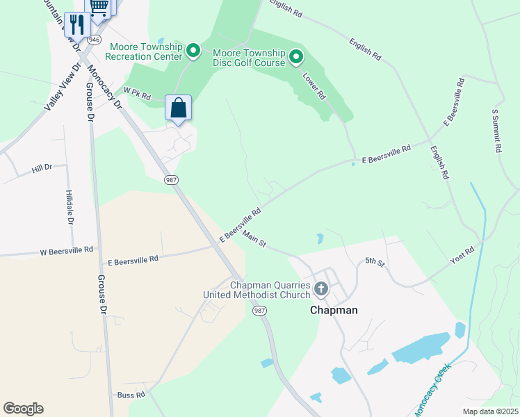 map of restaurants, bars, coffee shops, grocery stores, and more near 2690-2698 East Beersville Road in Bath