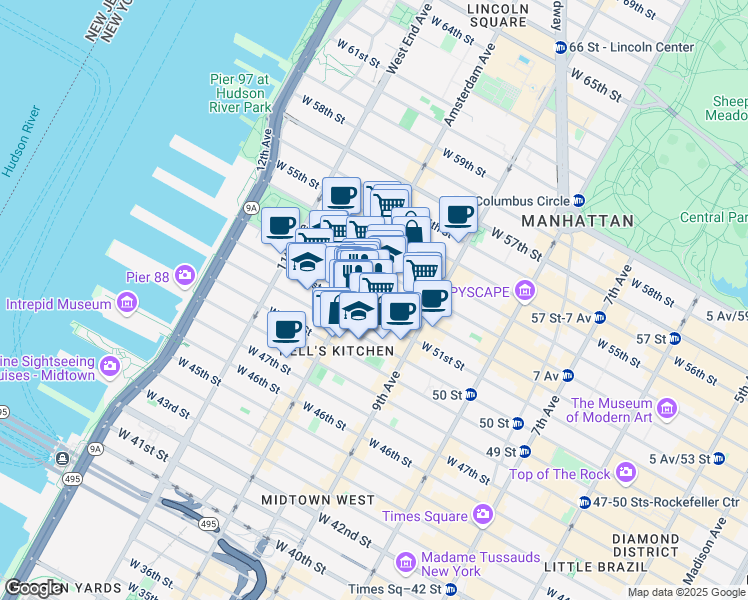map of restaurants, bars, coffee shops, grocery stores, and more near in New York