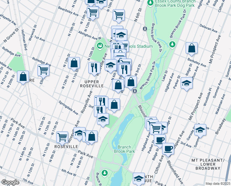 map of restaurants, bars, coffee shops, grocery stores, and more near 272 2nd Avenue West in Newark