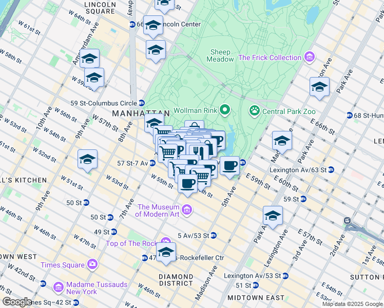map of restaurants, bars, coffee shops, grocery stores, and more near in New York