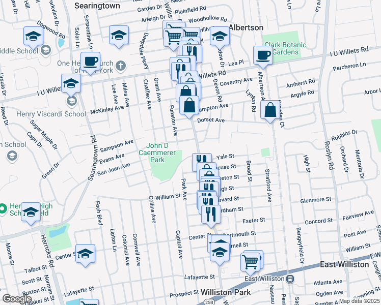 map of restaurants, bars, coffee shops, grocery stores, and more near 127 Funston Avenue in Albertson