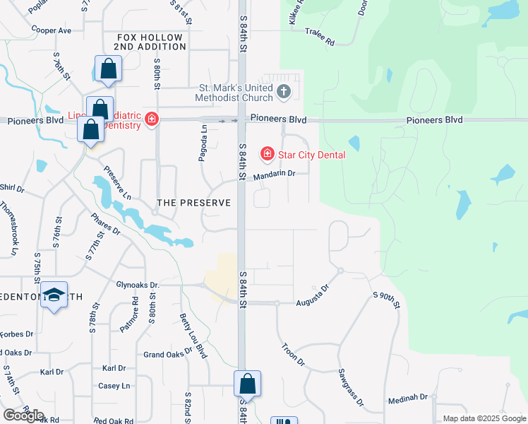 map of restaurants, bars, coffee shops, grocery stores, and more near 4730 South 85th Circle in Lincoln
