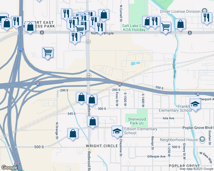 map of restaurants, bars, coffee shops, grocery stores, and more near 1602 West 200 South in Salt Lake City
