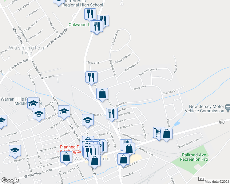 map of restaurants, bars, coffee shops, grocery stores, and more near 9 Heather Hills Road in Port Murray