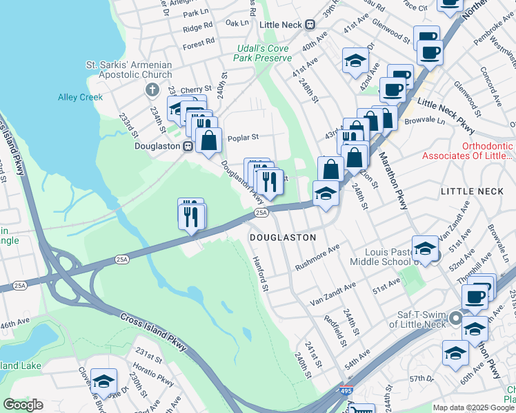 map of restaurants, bars, coffee shops, grocery stores, and more near in Queens