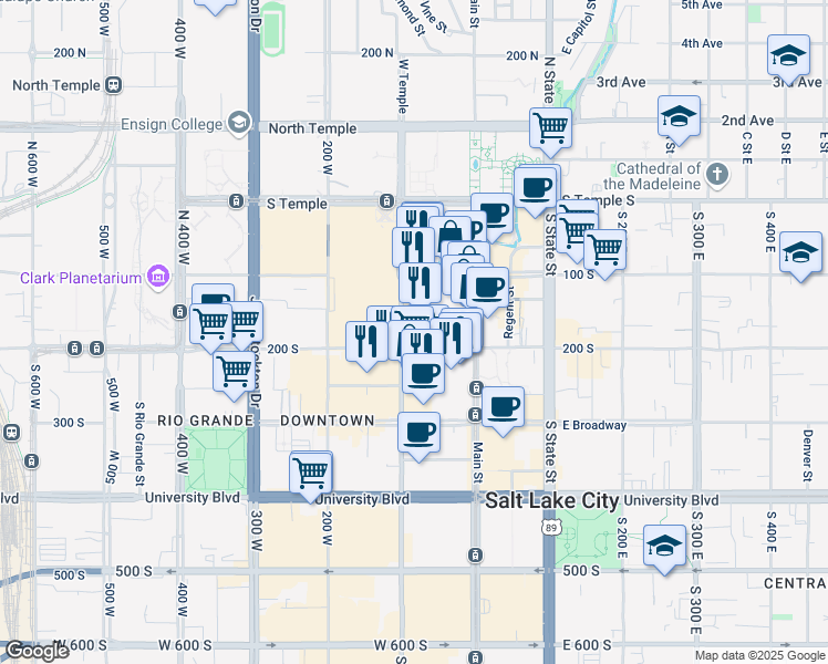map of restaurants, bars, coffee shops, grocery stores, and more near in Salt Lake City