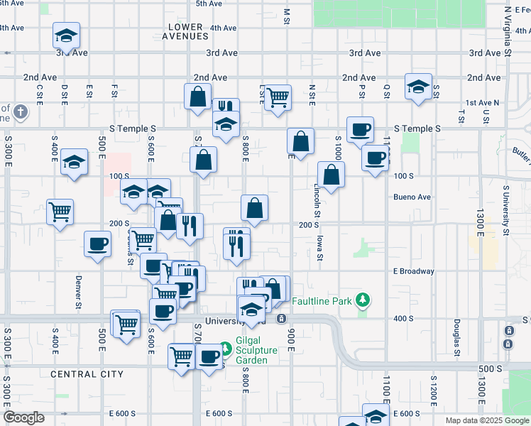 map of restaurants, bars, coffee shops, grocery stores, and more near 165 Dooley Court East in Salt Lake City