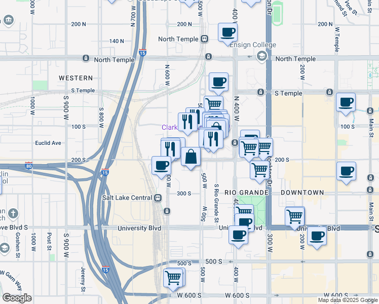 map of restaurants, bars, coffee shops, grocery stores, and more near in Salt Lake City
