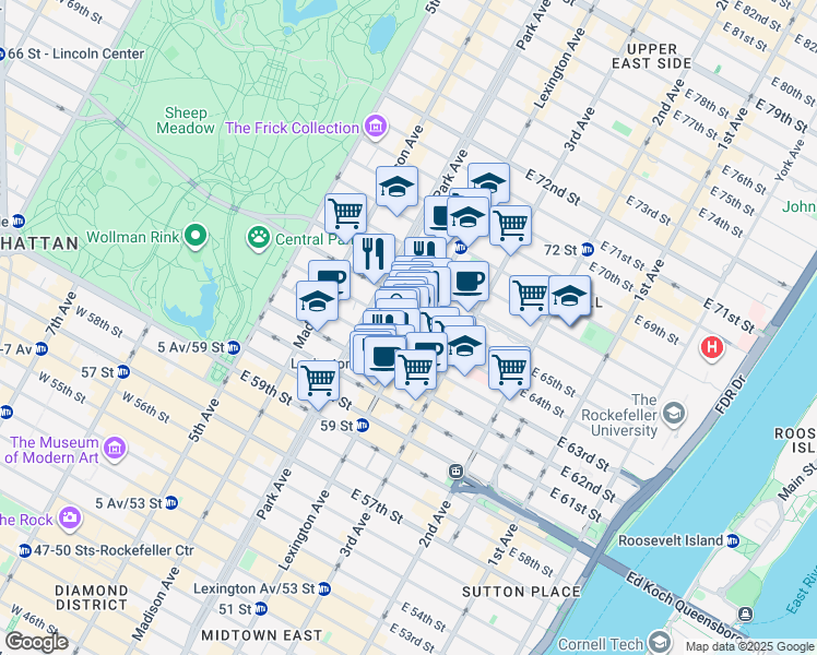 map of restaurants, bars, coffee shops, grocery stores, and more near in New York