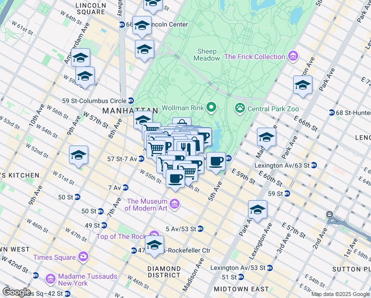 map of restaurants, bars, coffee shops, grocery stores, and more near in New York