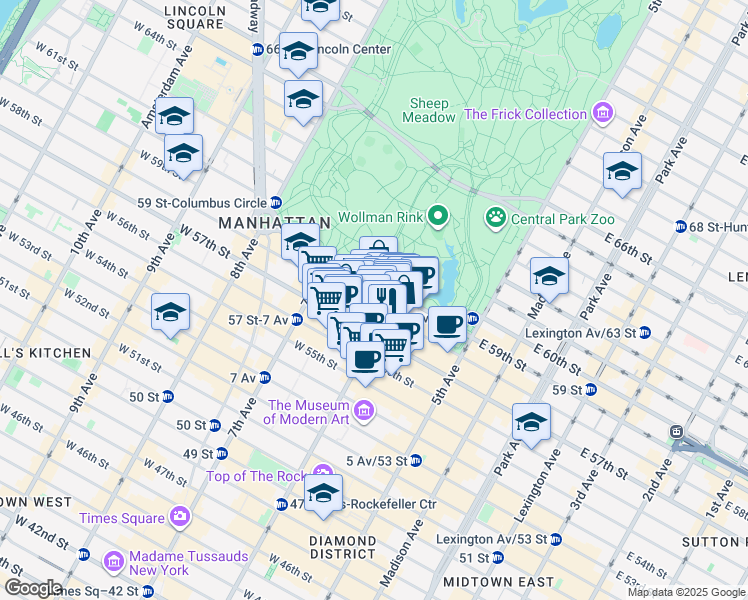 map of restaurants, bars, coffee shops, grocery stores, and more near in New York