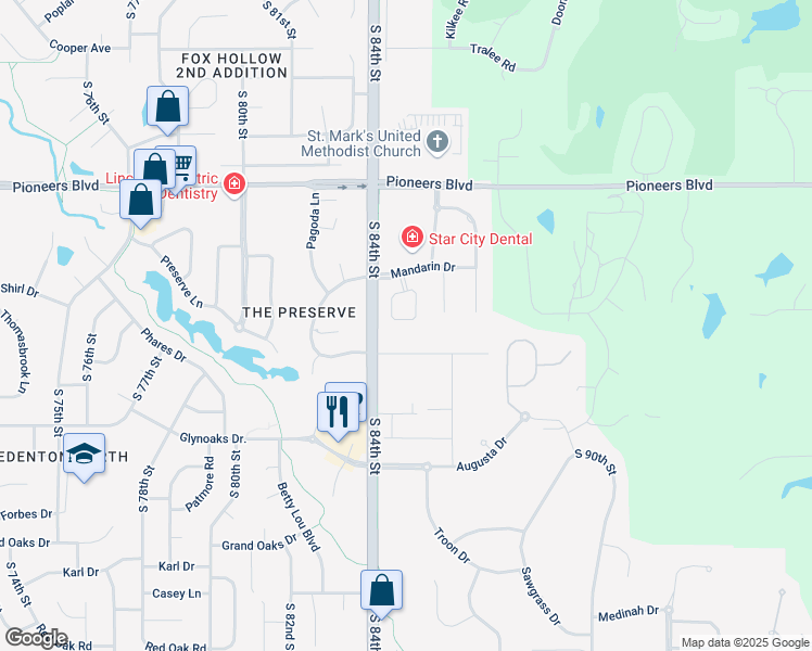 map of restaurants, bars, coffee shops, grocery stores, and more near 4730 South 85th Circle in Lincoln