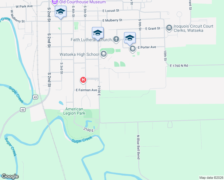 map of restaurants, bars, coffee shops, grocery stores, and more near 844 South Hanson Drive in Watseka