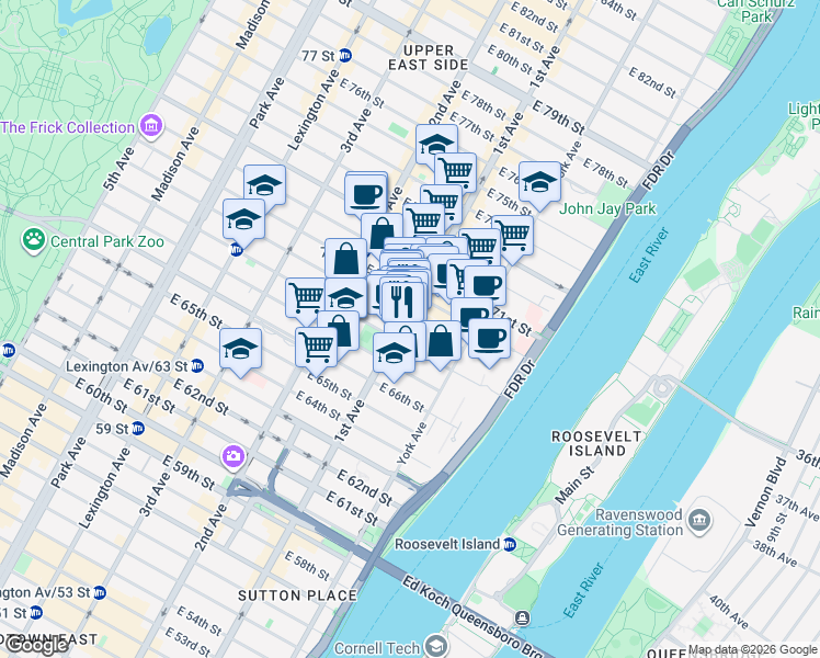 map of restaurants, bars, coffee shops, grocery stores, and more near in New York