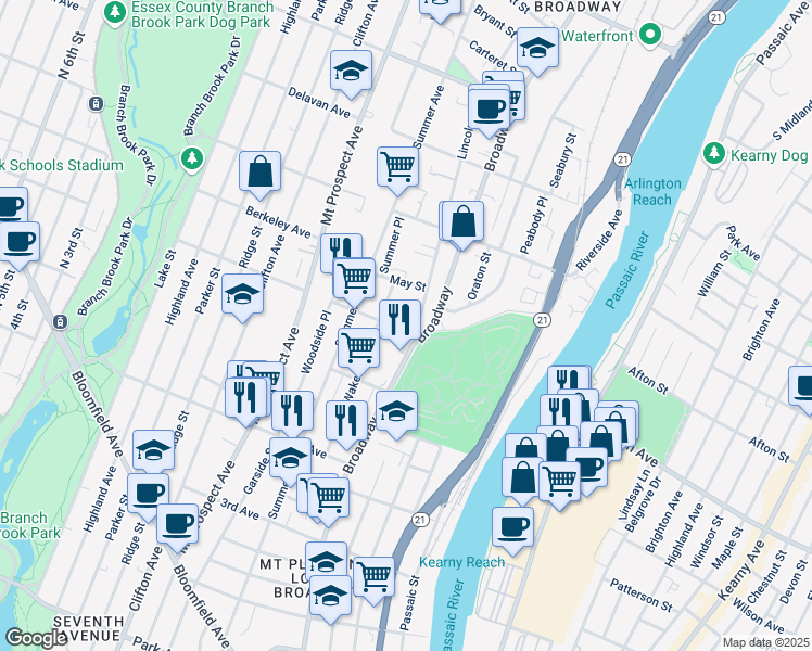 map of restaurants, bars, coffee shops, grocery stores, and more near 1 Lincoln Avenue in Newark