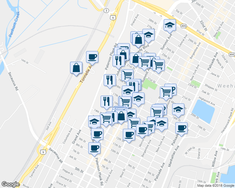 map of restaurants, bars, coffee shops, grocery stores, and more near 916 17th Street in Union City
