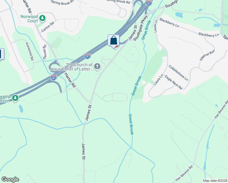 map of restaurants, bars, coffee shops, grocery stores, and more near 18 Raven Drive in Morristown