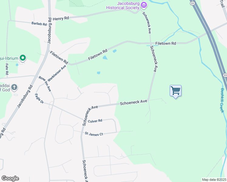map of restaurants, bars, coffee shops, grocery stores, and more near 393 Winter Springs Road in Nazareth