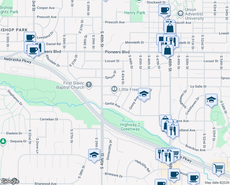 map of restaurants, bars, coffee shops, grocery stores, and more near 4210 Fran Avenue in Lincoln