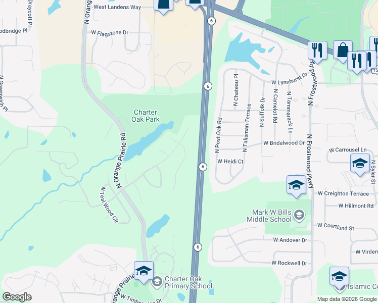 map of restaurants, bars, coffee shops, grocery stores, and more near 6314 North Fieldtree Court in Peoria