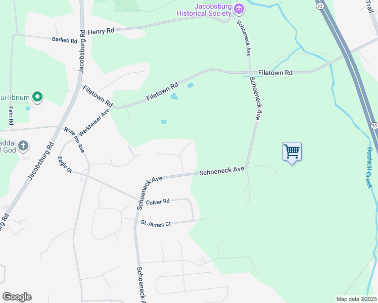 map of restaurants, bars, coffee shops, grocery stores, and more near 393 Winter Springs Road in Nazareth