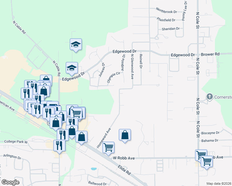 map of restaurants, bars, coffee shops, grocery stores, and more near 1799 Homeward Avenue in Lima