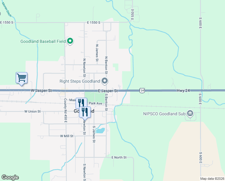 map of restaurants, bars, coffee shops, grocery stores, and more near 339 East Jasper Street in Goodland