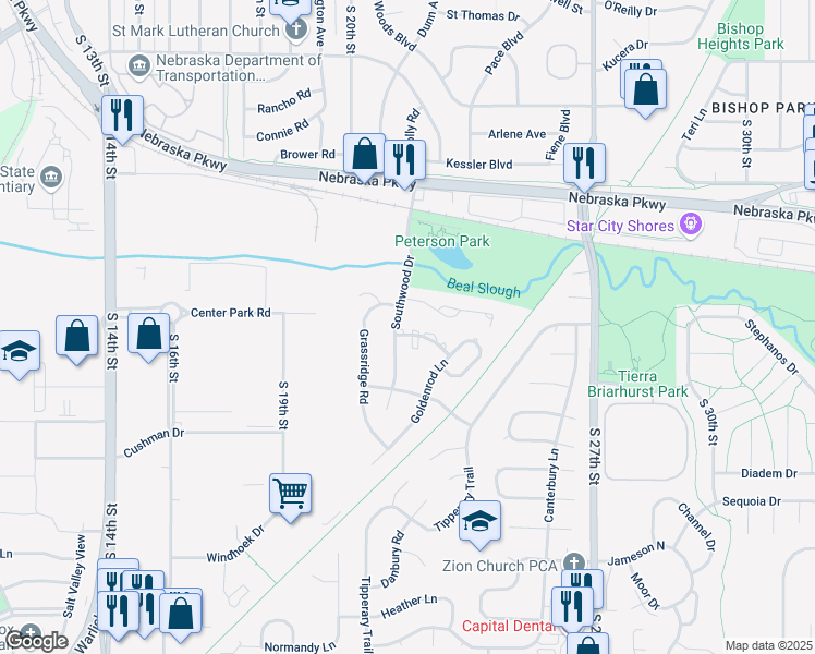 map of restaurants, bars, coffee shops, grocery stores, and more near 2108 Sandstone Road in Lincoln