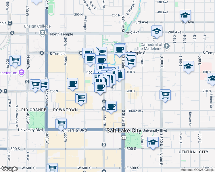 map of restaurants, bars, coffee shops, grocery stores, and more near in Salt Lake City