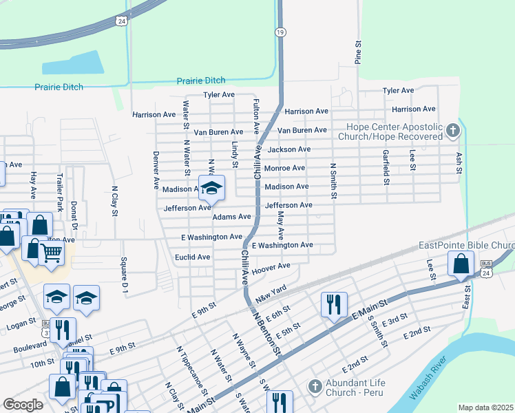 map of restaurants, bars, coffee shops, grocery stores, and more near 349 Jefferson Avenue in Peru